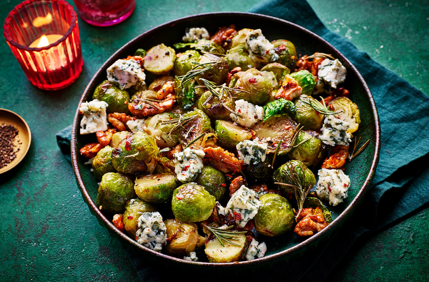 Roasted sprouts with blue cheese, chilli and honey recipe