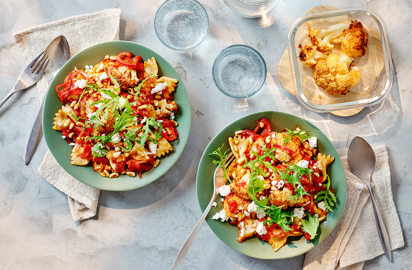 Roast cauliflower spiced tomato pasta recipe