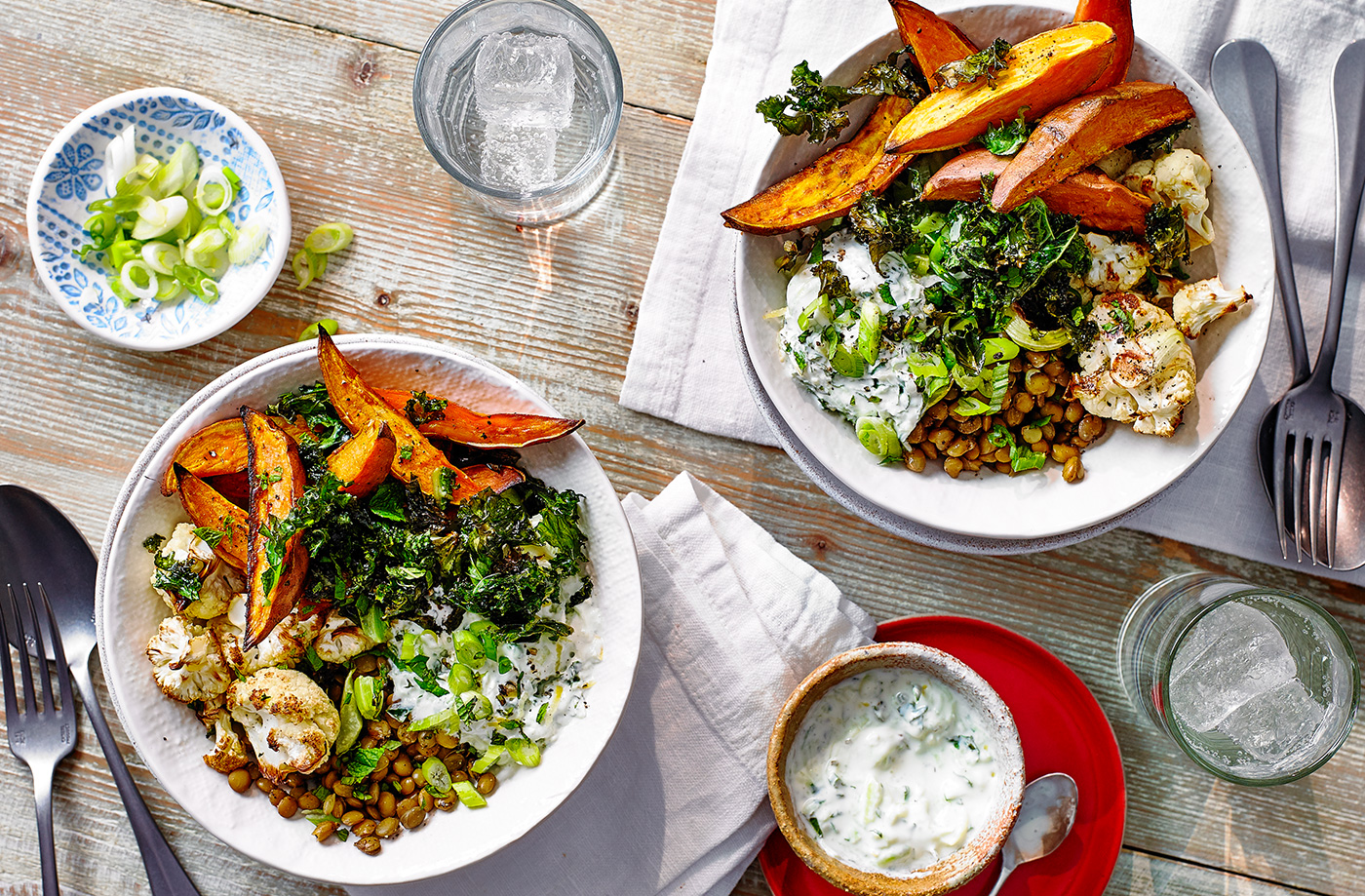Roasted veg and lentil salad bowl recipe
