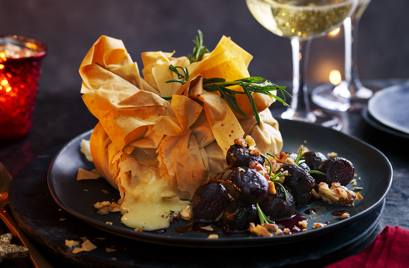 Sharing Camembert with port-roasted grapes recipe