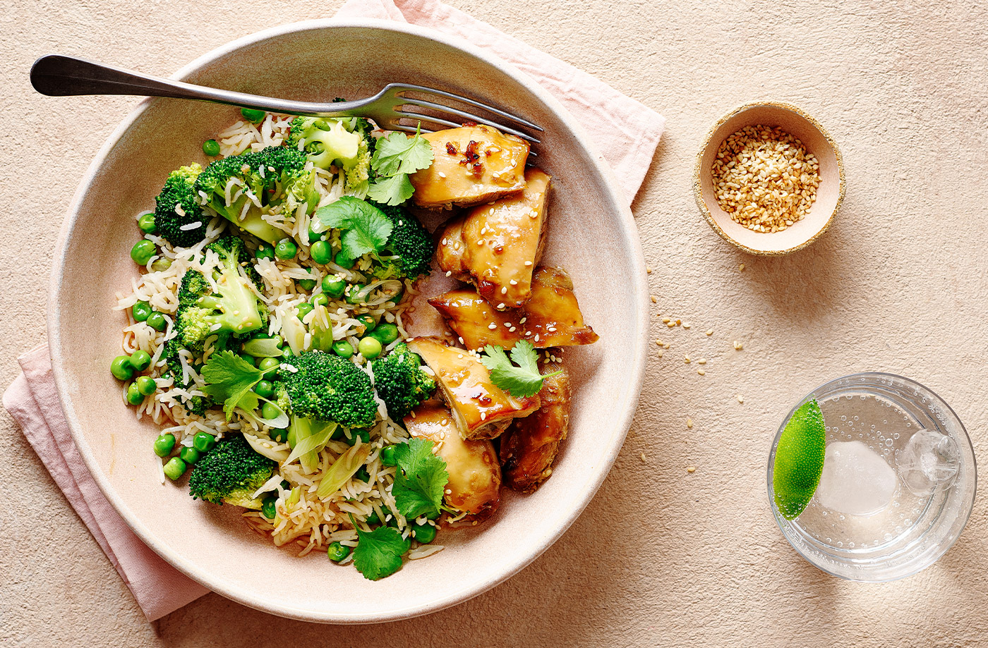 Soy and honey chicken thighs with green rice recipe