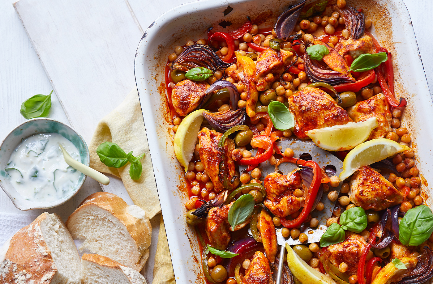 Chicken, chickpea and pepper traybake recipe