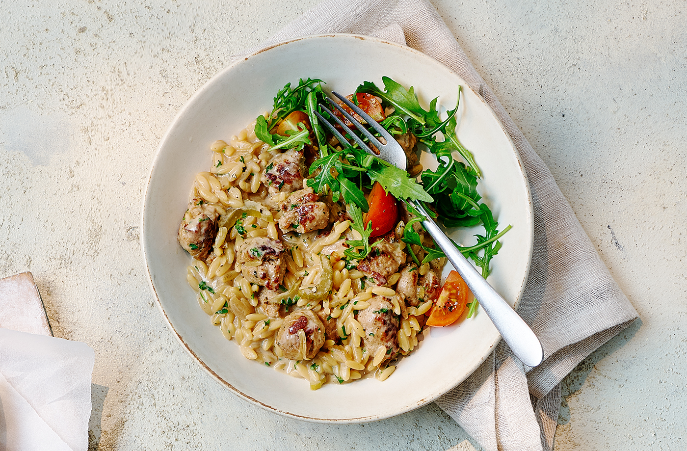 Speedy sausage orzotto recipe