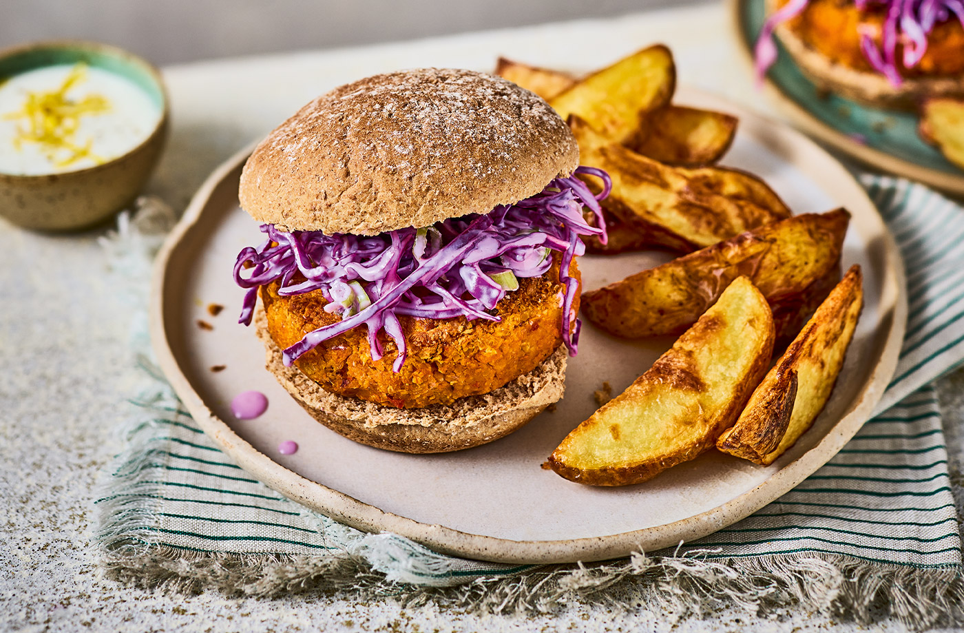 Spiced carrot falafel burgers recipe