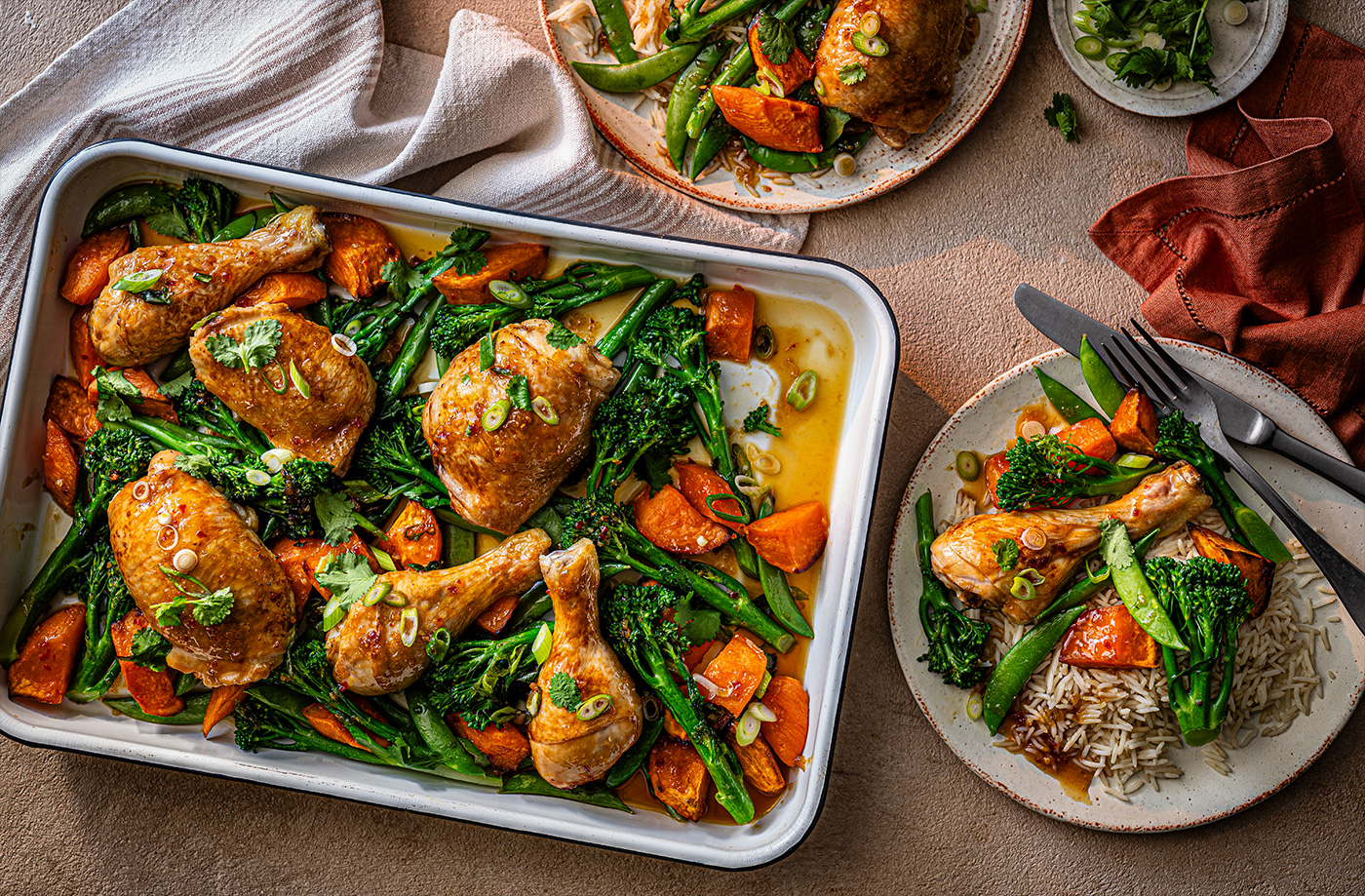 Sticky orange chicken traybake recipe