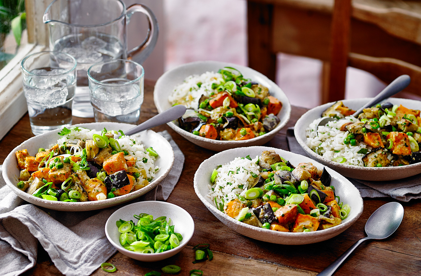 Tray-roasted sweet potato and aubergine curry  recipe