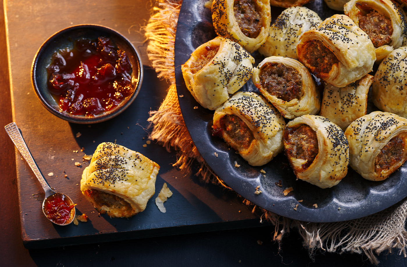 Mini stuffing and chutney sausage rolls recipe
