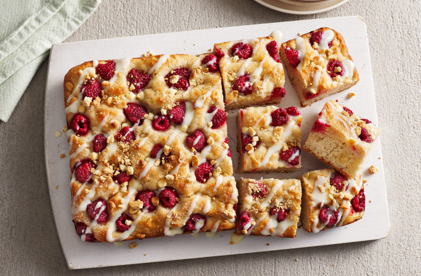 No-knead white chocolate and raspberry cheesecake focaccia recipe