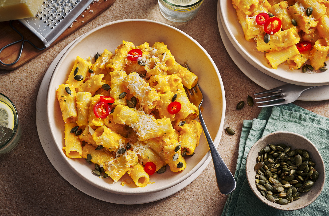 Roasted pumpkin pesto rigatoni recipe