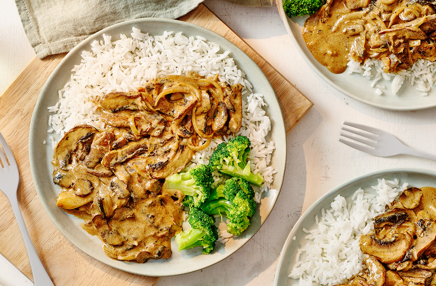 Mushroom stroganoff with rice recipe
