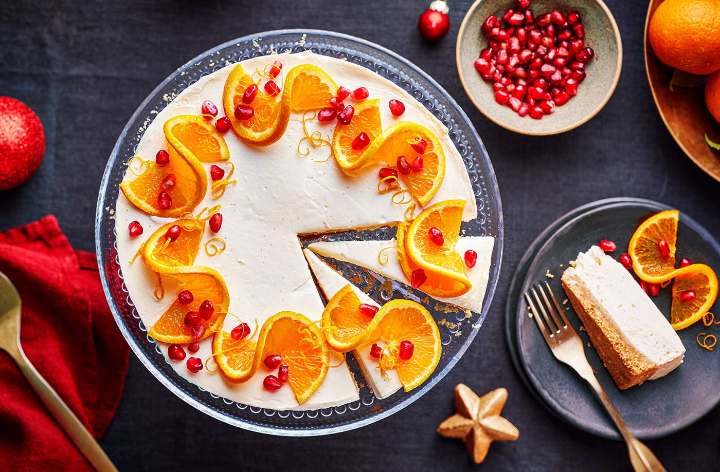 Vanilla cheesecake with clementines and pomegranate recipe
