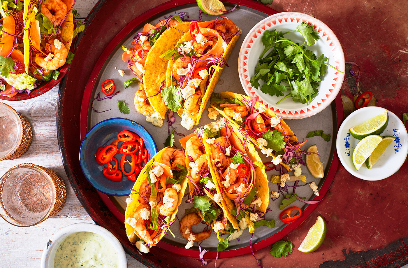 Spicy prawn, garlic and herb tacos recipe