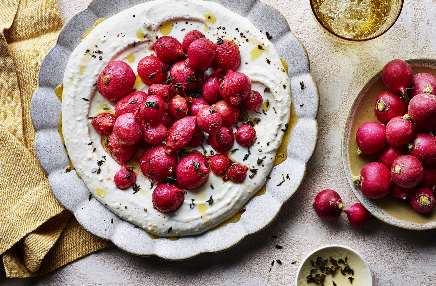Thyme-roasted radishes with whipped feta dip recipe