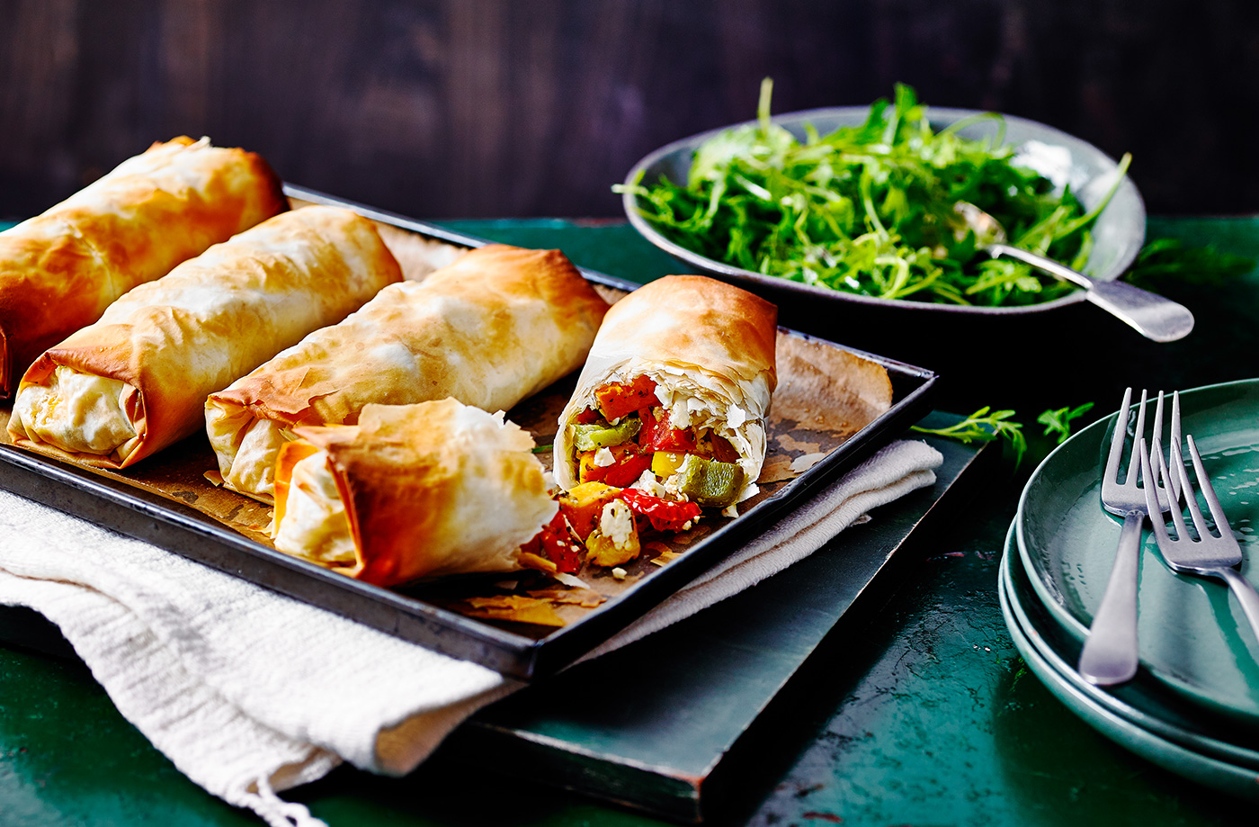Cheesy vegetable strudels recipe
