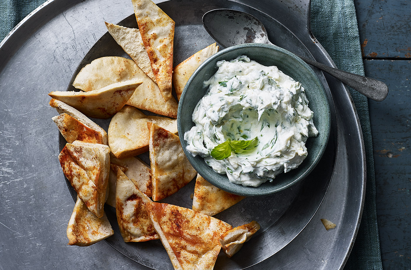 Whipped cheese with pitta chips recipe
