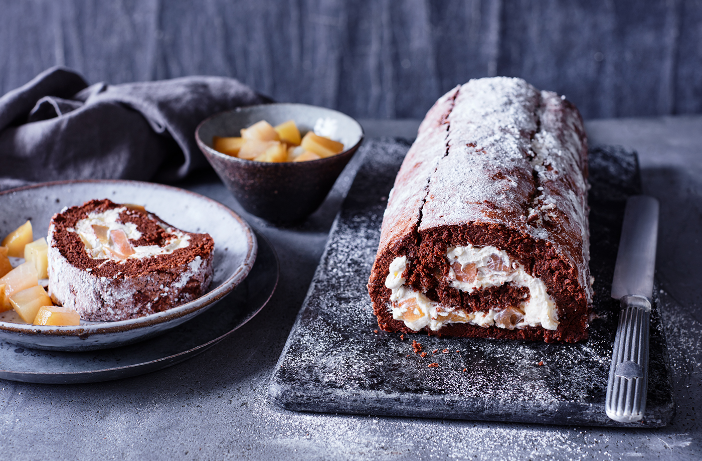 Pear and whisky chocolate roulade recipe
