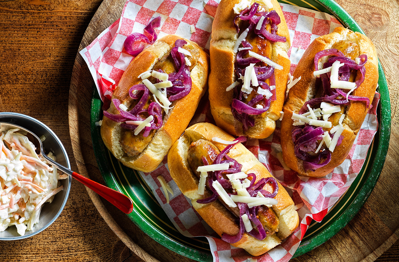 Caramelised onion hot dogs recipe