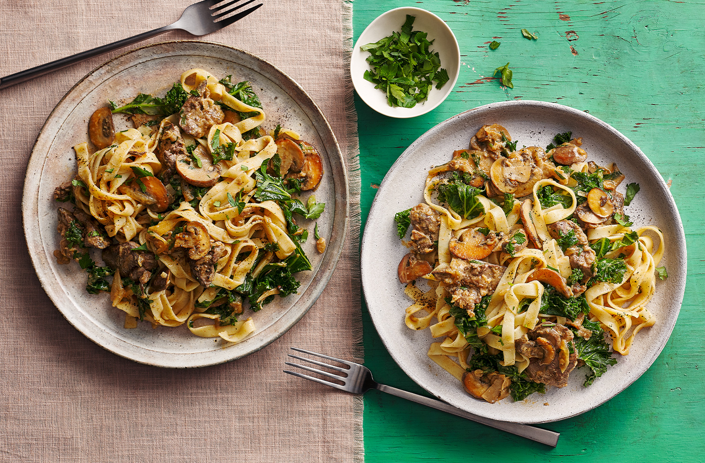 Creamy chicken liver and kale tagliatelle recipe