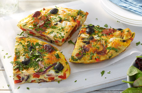 Putting a tangy twist on a tortilla; we recommend a piquant blend of chorizo, pepper and olives to really give a bit of summer zing