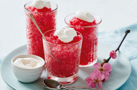 Nothing says refreshing like a zesty rhubarb, raspberry and stem ginger granita. And nothing complements that dessert better than a generous dollop of cooling ginger cream.