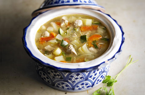 This is a fantastic chicken soup for a cold winter's day. Packed full of veggies, chickpeas add depth, while cayenne pepper and paprika add a sweet heat. Using vermicelli noodles in the soup makes it even heartier.