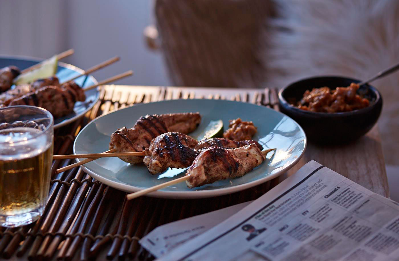 Chicken satay with peanut dipping sauce recipe
