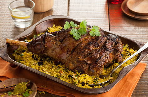 Indian-spiced leg of lamb with pilau rice recipe