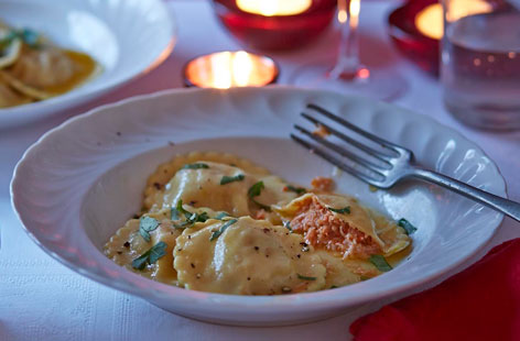 The perfect way to start your Valentine's Day meal. Fresh ravioli packed full of gorgeous, zesty crab meat and served with a simple butter and lemon sauce