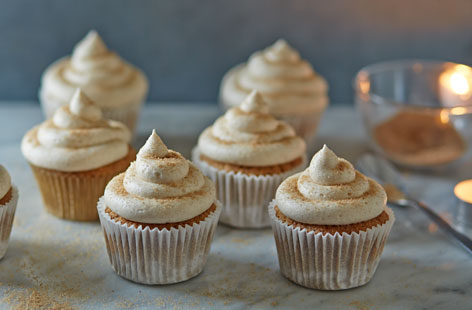 Advocaat is a sort of Dutch eggnog, and, used in recipes like this one for fluffy cupcakes, lends a boozy, Christmassy richness to proceedings. With buttercream icing piped over the top, these little cakes will make an irresistible addition to your festive menus.