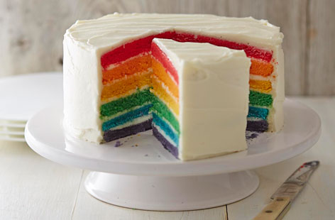 This vibrant, six-layered rainbow creation is a guaranteed showstopper