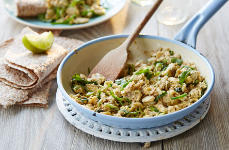A spicy, healthy scrambled egg dish from India, lovely served with warm rotis