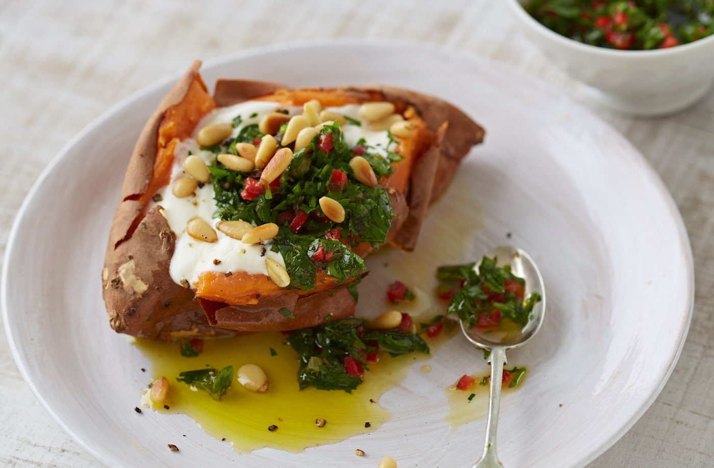 Baked sweet potato with chimichurri recipe