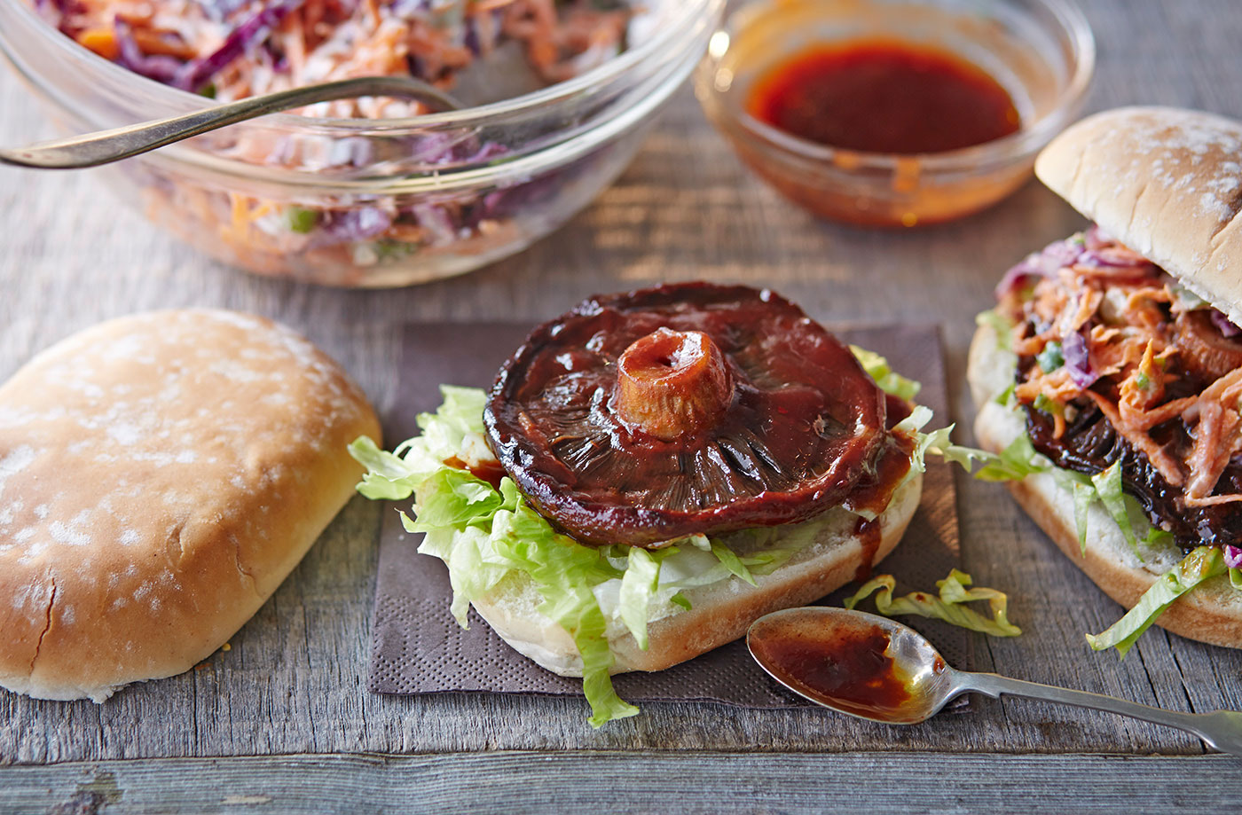 Smoky BBQ mushroom buns recipe