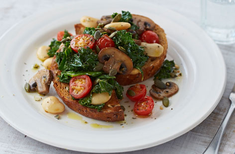 Give this nutritious one-pan tomato, mushroom and bean dish a go for a speedy midweek breakfast or lunch.