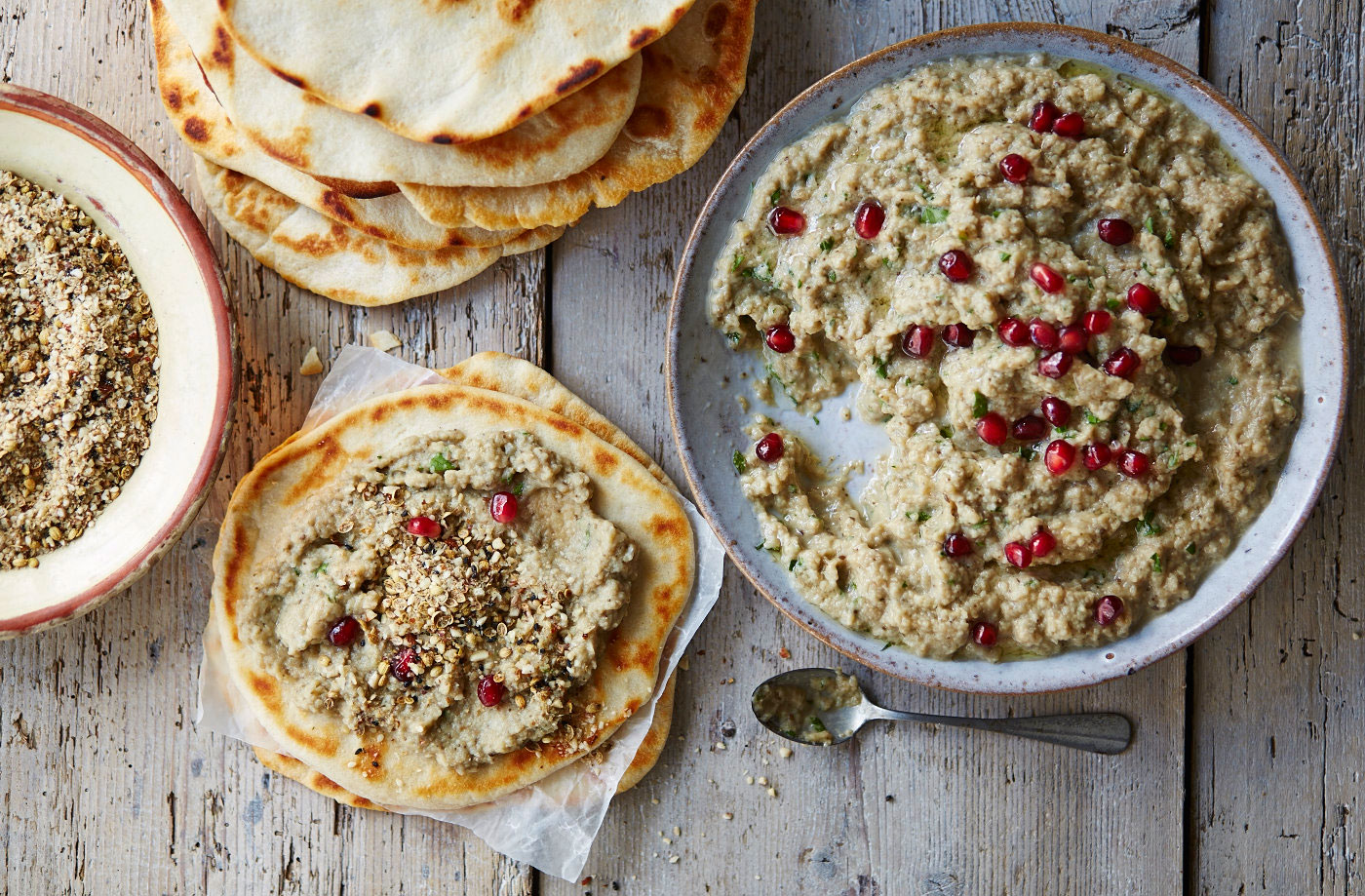 Baba ganoush with dukka and flatbreads recipe