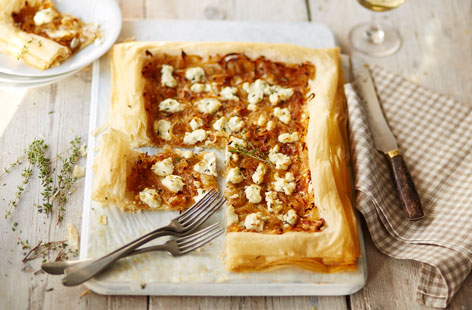 This crunchy sweet and savoury vegetarian open filo tart is super easy to make
