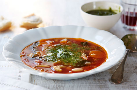 Warm up with this classic Provençal soup, served with an earthy walnut and Parmesan pesto