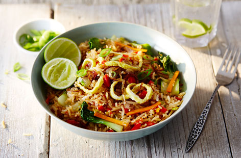 Nasi goreng is an Indonesian fried rice and is packed with tonnes of fragrant, spicy and zesty Asian flavours with chunks of chilli giving you a fiery winning dish