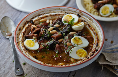 This lamb tagine is full of North African flavours and is slowly cooked with sweet prunes, fragrant Ceylon tea and almonds
