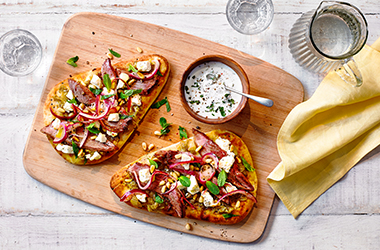 Leftover lamb and spiced aubergine flatbreads