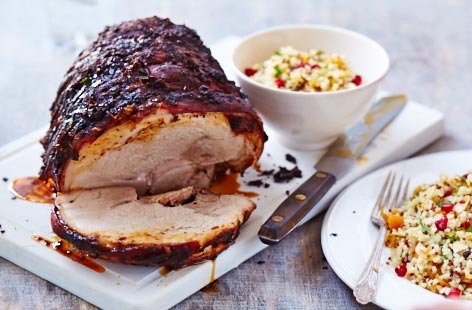 Harissa is a chilli and herb paste widely used in North Africa and Middle Eastern cuisines and here it gives a fiery kick to a pork leg joint