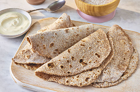 Make a batch of these wholemeal wraps to have on standby in the freezer. They're super versatile and can be filled for quick lunches or dinners, the recipe can be easily doubled too!