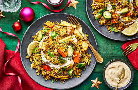 Use up your Christmas leftovers in a fragrant and gently spiced biryani. Chuck whatever veg and meat you have leftover in with rice and spices, then finish with some coriander and natural yogurt.