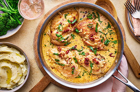 This delicious 'Marry me' chicken dish is perfect for date night or a cosy dinner for two. Chicken breasts are pan-fried until golden, then stirred into a herby cream sauce with sun-dried tomatoes and Parmesan. It may not lead to a proposal, but it's a wonderfully indulgent and flavoursome meal. Find out how to make 'Marry me' chicken and it will soon become your go-to comfort dish. 