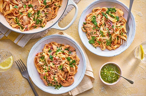 Lauren Leyva's creamy pasta dish is perfect all year round and it's ready in just 25 minutes. Top with a fresh and zesty parsley and lemon gremolata for a great summery taste.