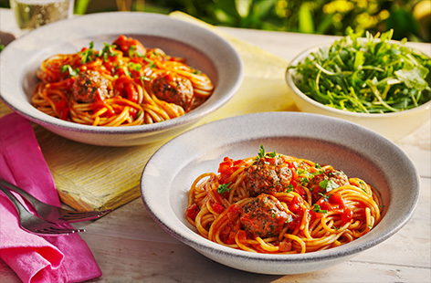 Albondigas are smoky Spanish meatballs in a rich tomato sauce. We've given them an Italian-style twist by serving them with spaghetti for a fun family meal idea. 