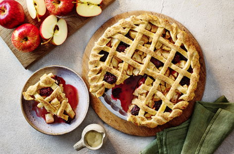 A comforting classic, apple and blackberry pie is the perfect pud to have up your sleeve for Sunday lunch, family dinners or just an anytime treat. We've used readymade pastry to keep things really easy, but the lattice effect adds a charming rustic touch (and will make you look like a pro baker!). Serve with custard, cream or ice cream - or a combination!