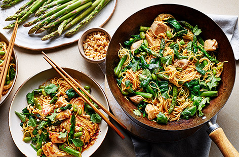 Savour the best of British produce with this asparagus and chicken stir-fry that packs in the green veg and flavour for a speedy, super-tasty midweek meal.