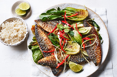 Mackerel fillets get an umami boost with the help of soy sauce and ginger for a light and vibrant barbecue main 