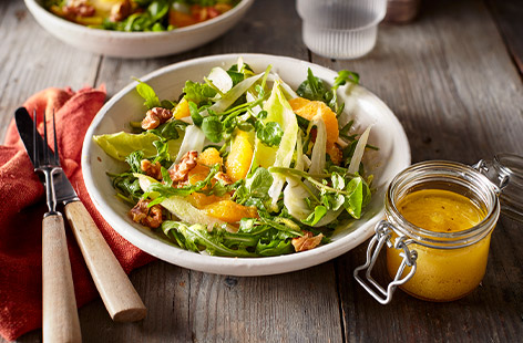 Shake up this delicious dressing to drizzle over a bitter leaf salad with oranges and walnuts
